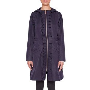 Ted Baker ruffle detail hooded coat with rose gold accents (navy blue)
